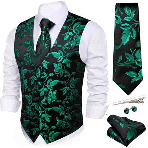 Image of Barry.Wang Formal Men Flower Vest Paisley Jacquard Silk Ties Suit Waistcoat Set Wedding 5PCS