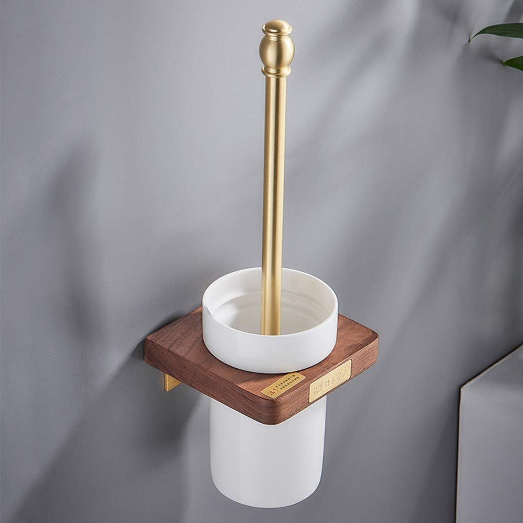 MU Ohne Bohren Badezimmer Wc Reinigungsbürsten-Set Kombination, An Der Wand Befestigten 59 Messing Toilettenbürste Und Halter Mit Black Walnut Rack- Und Keramik Cup