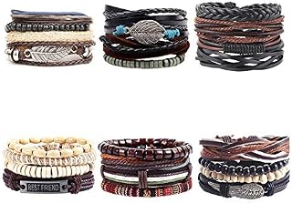 24 Pcs Adjustable Handmade Braided Leather Bracelets Set Vintage Wrap Bracelet Hemp Rope Wood Beaded Bracelets for Men Women