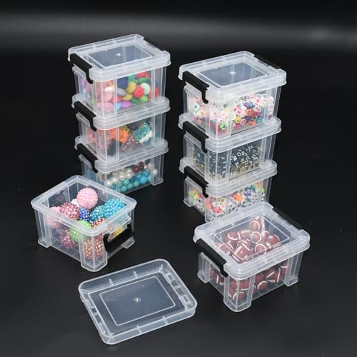 Image of 8 Packs Small Plastic Containers with Lids, Stackable Bead Organizers, Clear Mini Storage Box, Transparent Arts Crafts Storage Boxes for Small Craft Items Jewelry Beads(L3.4 inchx W2.5 inchx H2 inch)
