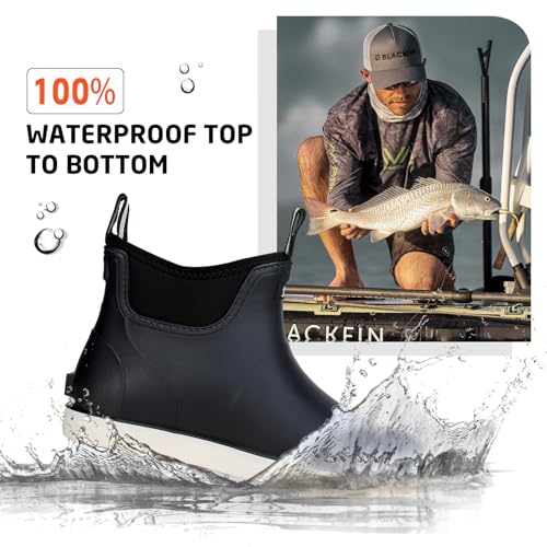 Image of Men's Deck Boots Waterproof Fishing Rain Boots, Anti-Slip Rubber Boots Ankle Booties, High-Performance Footwear Chelsea Boots for Gardening Boating Camping Sailing
