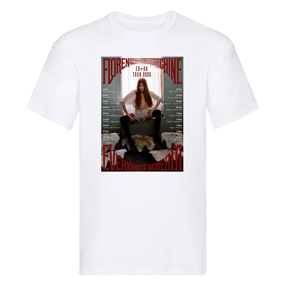 Florence EU+UK Tour 2026 Everybody Scream Music Concert Fan Machine Unisex Tee White