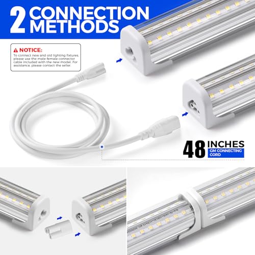 Image of Barrina T8 LED Shop Lights for Workshop 4FT, 50W, 7000LM, 5000K, ‎Daylight White, Clear Cover, Ceiling, V-Shape Shop Light Fixture, Garage, Warehouse, Basement, ETL Listed, 2 Packs