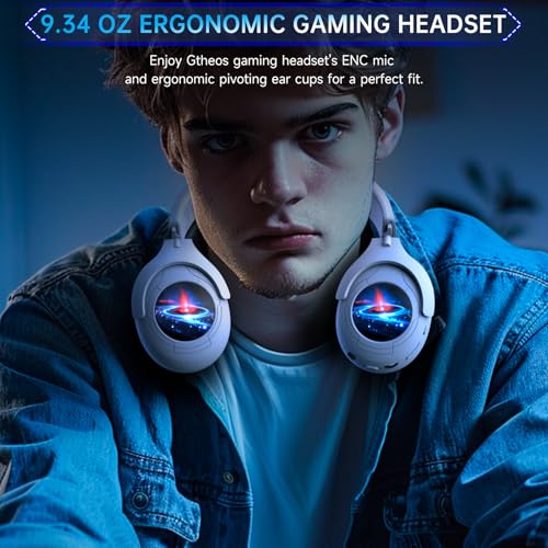 2.4GHz Gaming Headset Wireless for PS5, PS4, PC, Switch, Fortnite/Starfield/FPS Gamers, Bluetooth 5.3 Gaming Headphones with Noise Canceling Mic, 45H+ Battery, Bass Sound, RGB Light-White - Image 4