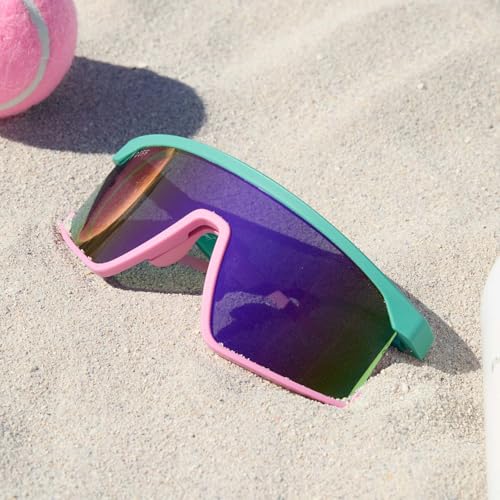 DIFF Sport Spike Designer Shield Sunglasses for women polarized protection, Turquoise Hot Pink + Pink Rush Mirror3