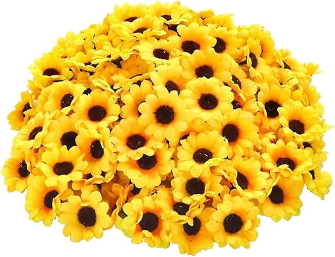 100Pcs Yellow Artificial Sunflower Flower Heads, 1.6" Fake Simulation Flower Head for Party Wedding Cake Decoration, Mini Fake Sunflower Decorative