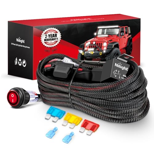 Image of Nilight Off Road LED Light Bar Pod Wiring Harness Kit 12 V On /Off Switch | Power Relay & Blade Fuse Nylon for 14 AWG 1 Lead on Cars Jeep Boat Trucks