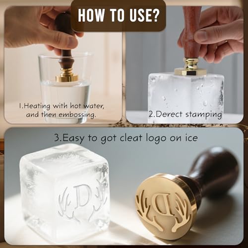 Sello personalizado para cubitos de hielo con mango metálico/madera miniatura 4