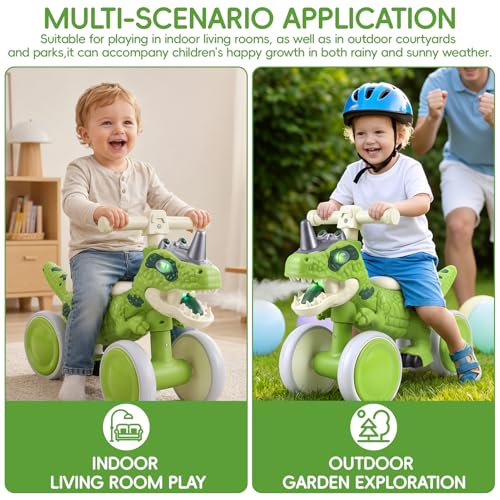 Image of Kids Tricycle, Dinosaur Toys Trike Bike with Safe Anti-Rollover Design, Music, Storage Basket, Big Wheels & LED Lights, Toddler Ride on Toys, Bicicletas para Ninos De 3 Anos a 6 (Green Small)