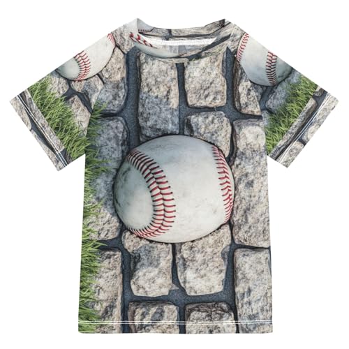 Boys Short Sleeve T-Shirts Baseball Wall Hit Rashguard Kids Swim Shirts Sun UPF 50+ Multicoloured