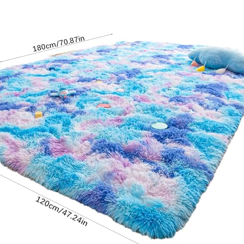 Alfombra suave teñido anudado TEEKU con aislamiento termico para dormitorio infantil azul 4