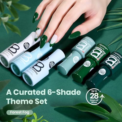 Image of Beetles Green Gel Polish Set - Forest Fog Shade, Pastel Green Gel Nail Polish Set 6 Colors, Same Color Bottle - Stay Shining, Soak Off UV Lamp St. Patrick's Day Nail Art, Manicure Salon Spring Nails