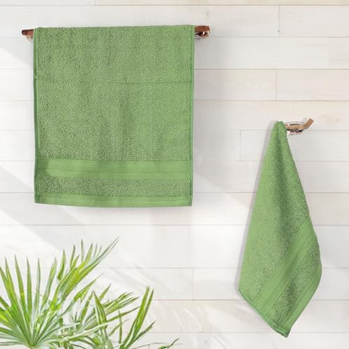 Image of Layers 100% Cotton Face Towels | 450 GSM Soft & Highly Absorbent | Aqua Plush Collection | Pack of 12 Super Soft Towels for Men & Women | 30 x 30 cm - Green