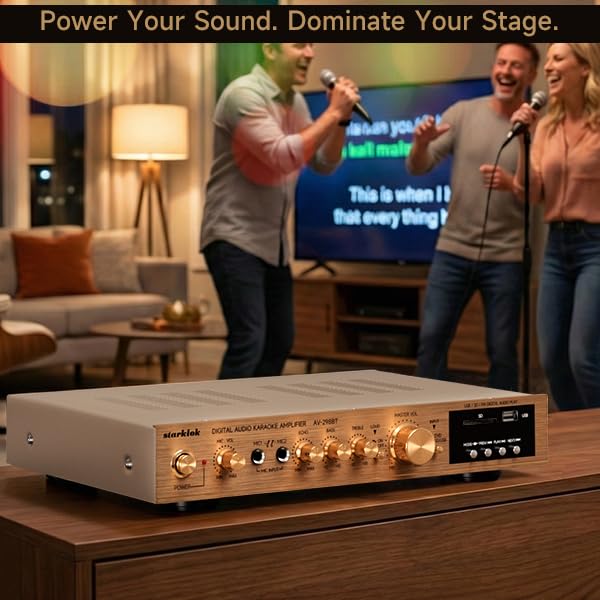2000W HiFi Stereo Verstärker, Bluetooth 5.0, Ultra-Dünner 5cm Aluminium AV Surround Audio Verstärker, SD/USB, FM Radio