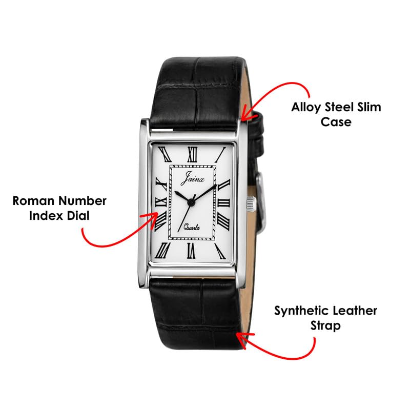 Image of jainx Executive Rectangular Shape Black Leather Strap Analog Wrist Watch for Men