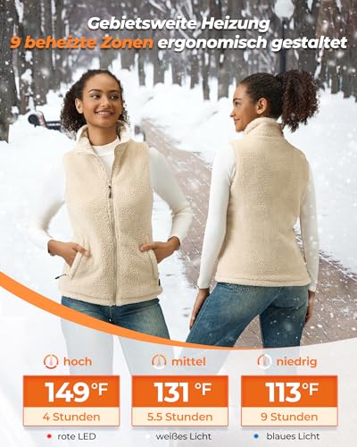 GOTOBI Beheizbare Fleece Weste Damen mit 16000mAh 7.4V Powerbank,9 Heizzonen Beheizte Fleeceweste mit 3 Einstellbar Temperatur,Wärmeweste Jacke,Heizweste Damen für Radfah, Outdoor-Arbeit,Beige,M