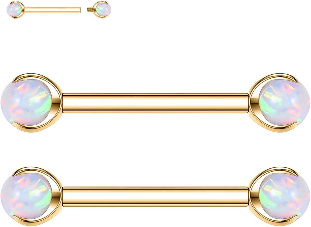 PEAKLINK 14G Titanium Nipple Rings & Barbell - CZ Opal Bridge Piercing Jewelry - Straight Internally Threaded - 12-18mm - Image 8