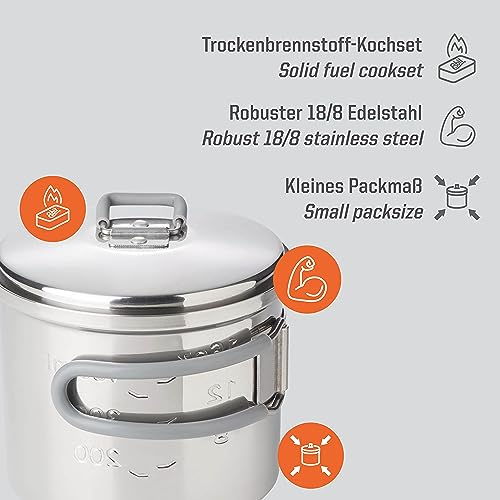 Esbit Trockenbrennstoffkochset - Outdoor Camping Kocher 585 ml mit Edelstahl Topf - klappbare Griffe - Campingkocher Set – Bild 2