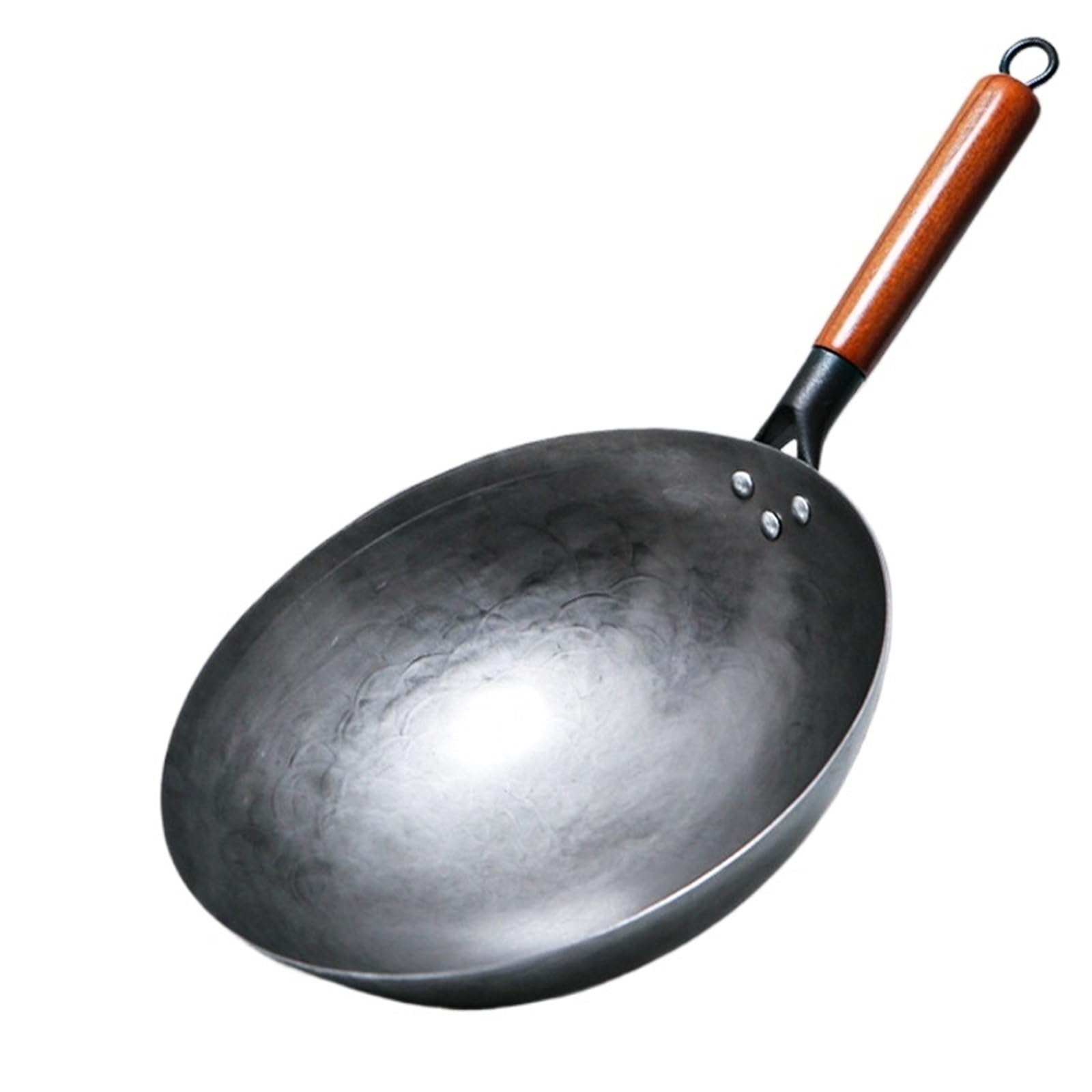 ASerZenith Wok Pan Traditional Iron Wok,Hand Hammered Pans Stir Fry Non-Coating Woks,34Cm