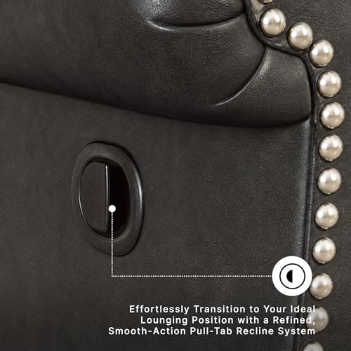 Image of Signature Design by Ashley Shadsburne Classic Faux Leather Manual Rocker Swivel Glider Recliner with Nailhead Trim, Reinforced Frame and Metal Seat Box, 360-Degree Swivel, Black