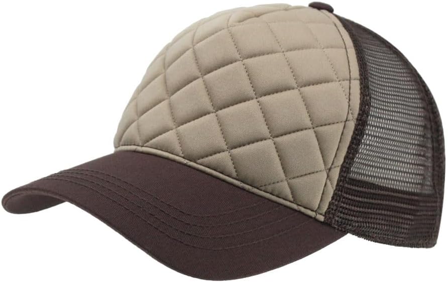 The Vintage Year Plain Cotton Structured Mesh Adjustable Trucker Sports Baseball Cap (Quilt Brown/Khaki/Brown)