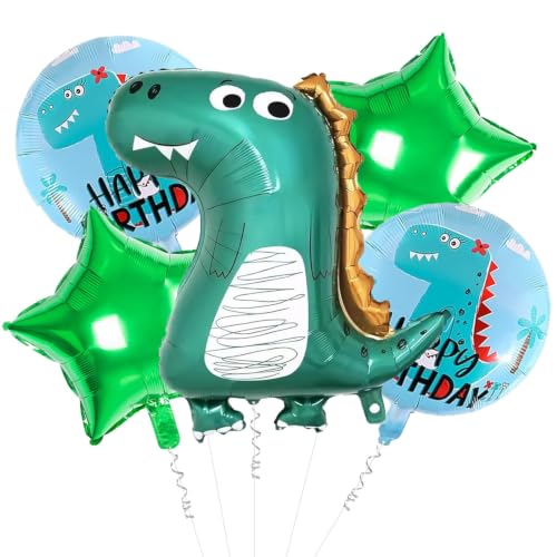 Image of Dinosaur Theme Foil Balloon Set for Birthday Decoration, Set of 5