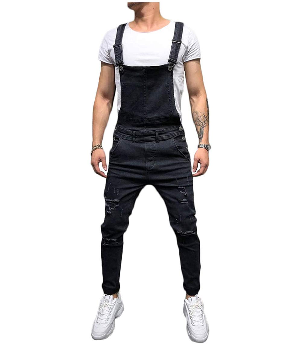 Comulish Men's Slim Fit Jeans Jumpsuits Denim Bib Overalls Black Suspender Pants