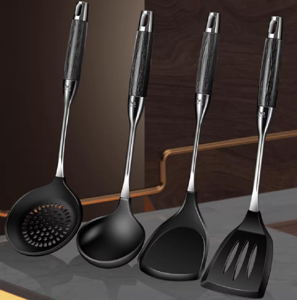 Juego de espátulas de silicona, resistentes al calor, sin BPA, cuchara ranurada y espátula para cocinar, apto para lavavajillas, paquete de 4