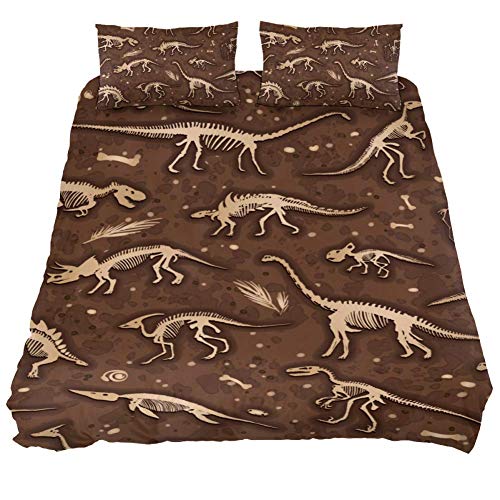 Eslifey Dinosaurs Bones Skeletons Diplodocus Triceratops Tyrannosaurus - Juego de funda de edredón suave de 3 piezas para dormitorio, Tejido químico., Varios Colores, Full 79 x 91 9 x 29 in