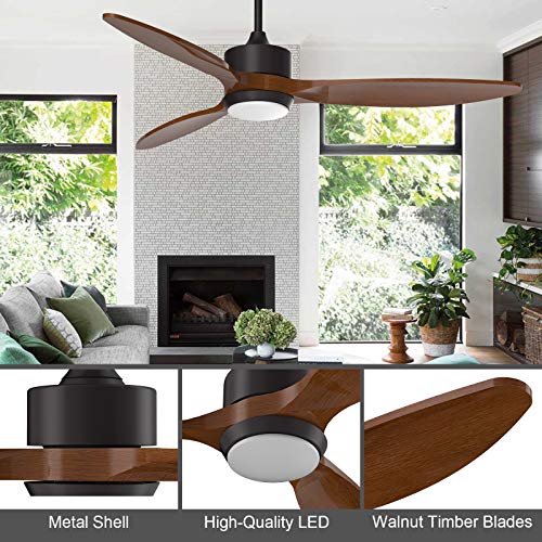 Ovlaim-52-Inch-Modern-Ceiling-Fan-with-LED-Light-Remote-Control-3-Walnut-Timber-Blades-6-Speed-3-Color-Temperature-Changeable-Noise-Free-DC-Motor-for-Living-Room-Bedroom-Brown