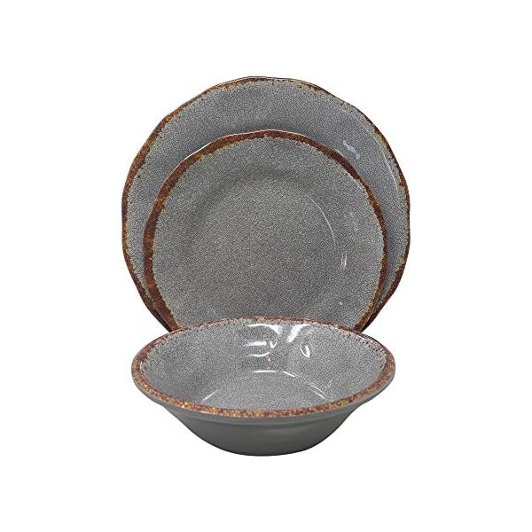 Gianna's Home 12 Piece Rustic Farmhouse Melamine Dinnerware Set (Gray)