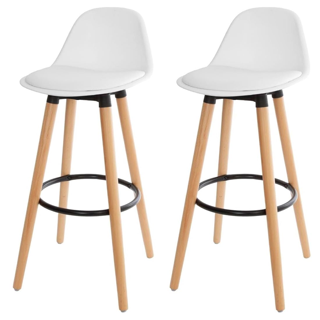 Acomoda Textil – Juego de 2 Taburetes de Bar para Cocina, Salón, Comedor y Restaurante. Silla Alta, Acolchada y Cómoda con Respaldo y Reposapiés 40,5x38x91,5 cm. (Blanco)