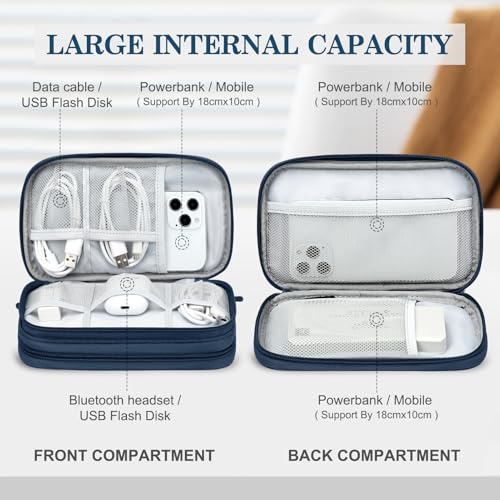 Image of FYY Electronic Organizer, Travel Cable Organizer Bag Pouch Electronic Accessories Carry Case Portable Waterproof Double Layers Storage Bag for Cable, Cord, Charger, Phone, Earphone, Medium Size, Navy