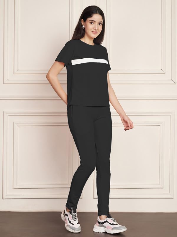 Image of DTR FASHION Polyester Blend Front Taped Tracksuit | Night Wear Suit For Women