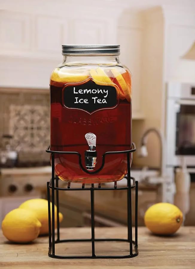 Image of Bellemax 4 LTR Glass Beverage Dispenser with Tap & Stand, Drink Dispensers for Beer, Water, Cocktails, Detox Drinks & More Perfect for Parties,Bars,Restaurants,Weddings Decoration,Daily Uses (BX-02)