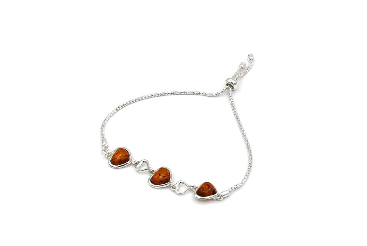 Bernsteinarmband Armband Bernstein Schmuck für Damen Herz Sterling Silber 925 Länge leicht regulierbar PMBER33