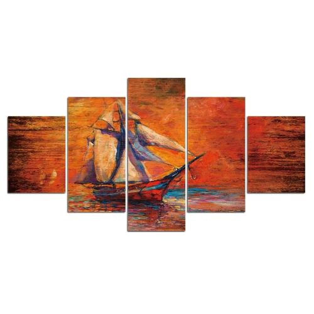 Tableau giclée 5 panneaux en toile intissée encadrée pour décoration murale de salon