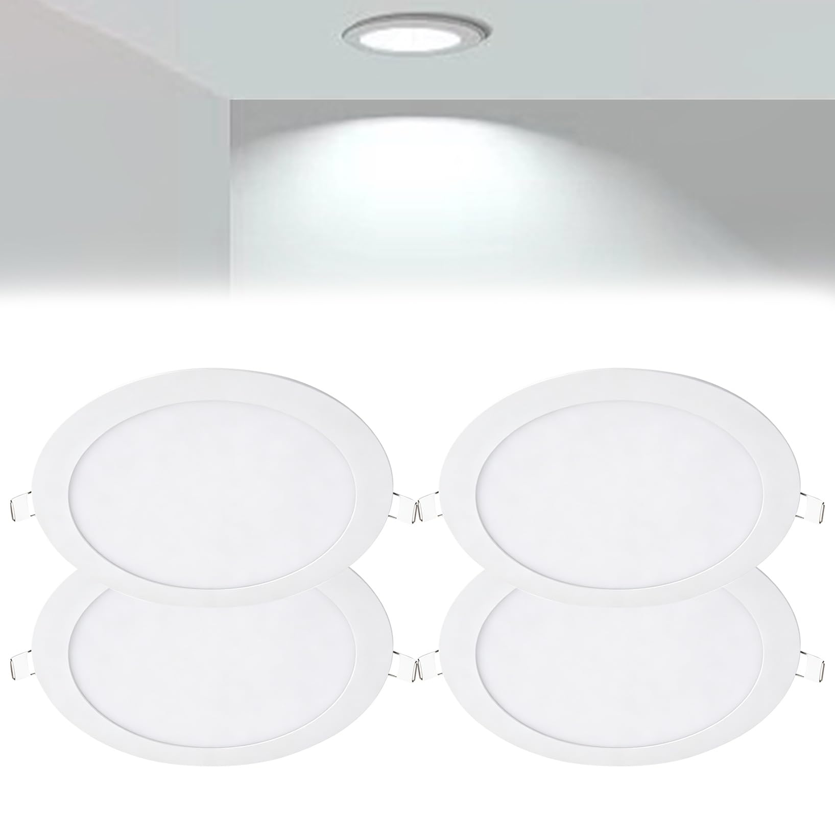 VOGHMOLD 24W Ultra Slim LED Downlight 12 inch, 6000K Recessed Ceiling Light, Cut Φ280-285mm, AC85-265V Flush Mount Spotlights Aluminum Round Panel Lights for Office Hallway, 4 Pack