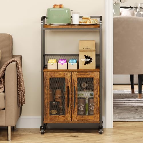 Hencawima - clóset pequeño para bar de café con almacenamiento, mesa de centro enrollable de 3 niveles, estación de carrito de café con 2 puertas para sala de estar, comedor,...