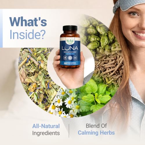 Nested Naturals Luna Melatonin-Free Sleep Supplement - Non-Habit Forming Herbal Sleep Supplement, Adult Bedtime Support, Help Sleeping w/Chamomile, Valerian, L-Theanine - 60 Vegan Capsules - Image 5