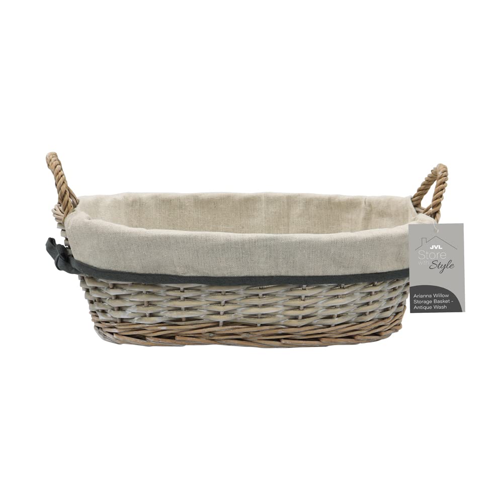 JVL Arianna Oval Willow Storage Baskets, Grey Wash
