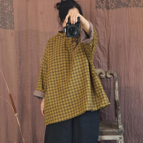 NFYM Womens Elegant Houndstooth Plaid Jackets Fall Winter Traditional Chinese Qipao Slant Collar Quilted Coats4