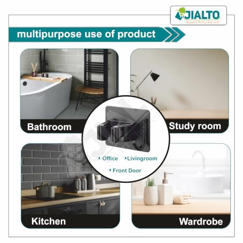 Image of JIALTO 1 PCS Adhesive Broom Holder Wall Mounted - Stainless Steel Mop Holder for Bathroom & Kitchen, No Drill Wall Organizer for Broom Stick, Cleaning Tools Hanger Black