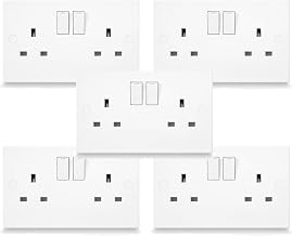 SHP Electrical® 13A Two Gang Double Square Edge Wall Outlet White 13A 2 Gang Switched Socket Wall Plug Outlet