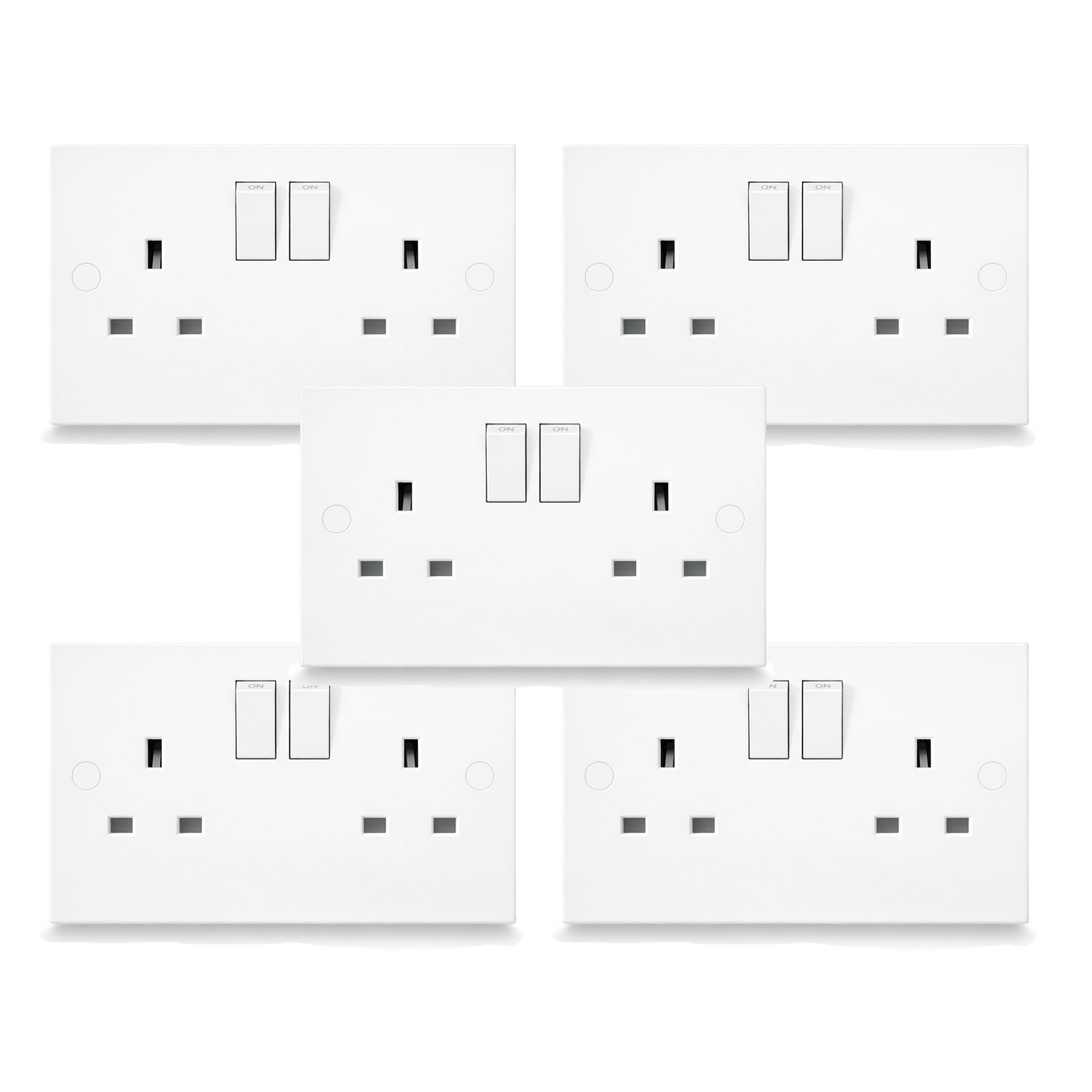 SHP Electrical® 13A Two Gang Double Square Edge Wall Outlet White 13A 2 Gang Switched Socket Wall Plug Outlet — image 1