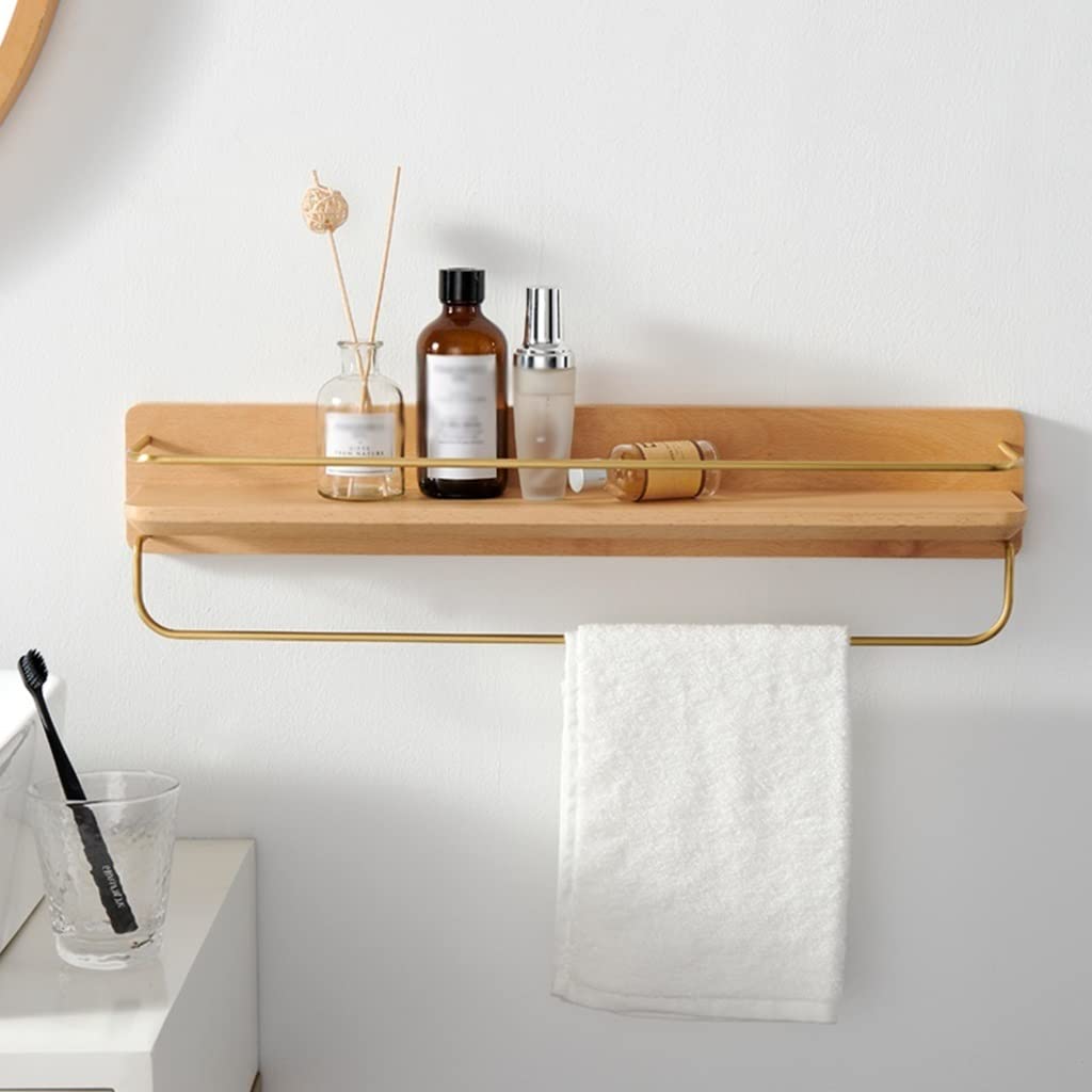 BAHELS Shower Caddy Bathroom Shelf Wall Shelves Shelf Wood and Brass Bathroom Towel Corner Shelf Wall Mounted Wood