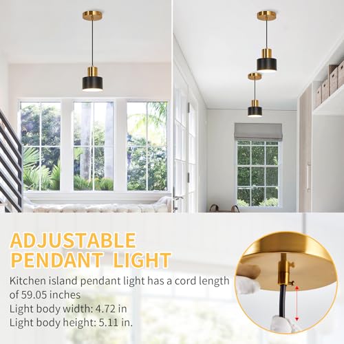 Asgyisa Modern Mini Pendant Light Fixture 2-Pack Black And Gold Industrial Adjustable Matte Small Chandelier Hanging Lighting For Kitchen Island Dining Room Bar Bedroom thumb #3