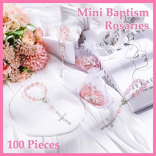 Yinkin BC-YINKIN-4443 100 Pcs Baptism Favors Set Baptism Rosary Set Including 25 Mini Rosary Baptism Favors 25 Organza Bags 25 Thank Kraft Tags 25 Baptism Favor Boxes thumb #4
