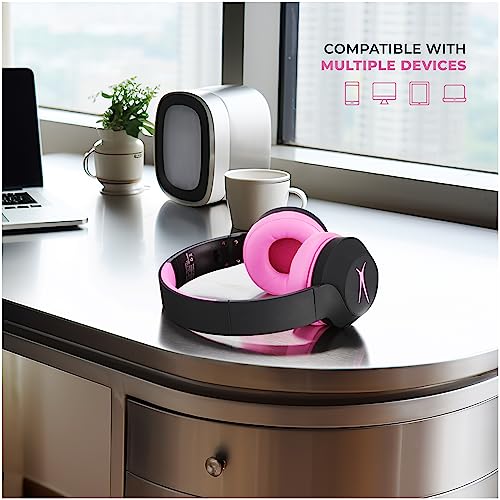 Image of Altec Lansing Kid Safe Noise Cancelling Wireless Headphones 15H Battery, 85dB Volume Limit, Foldable Design Powerful Sound, Active Noise Cancellation Perfect for Kids Ages 7+ (Blackout Pop Pink)