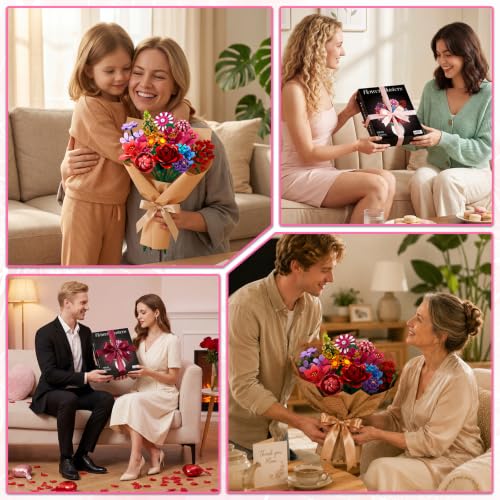 Flowers Building Blocks Set, 14 Style Compatible with Lego Flowers Bouquet Rose Floral Plant Collection, 1329 Pcs Toy Home Office Decor for Adults Women Girls Thanksgiving Day Birthday Gifts - image 8